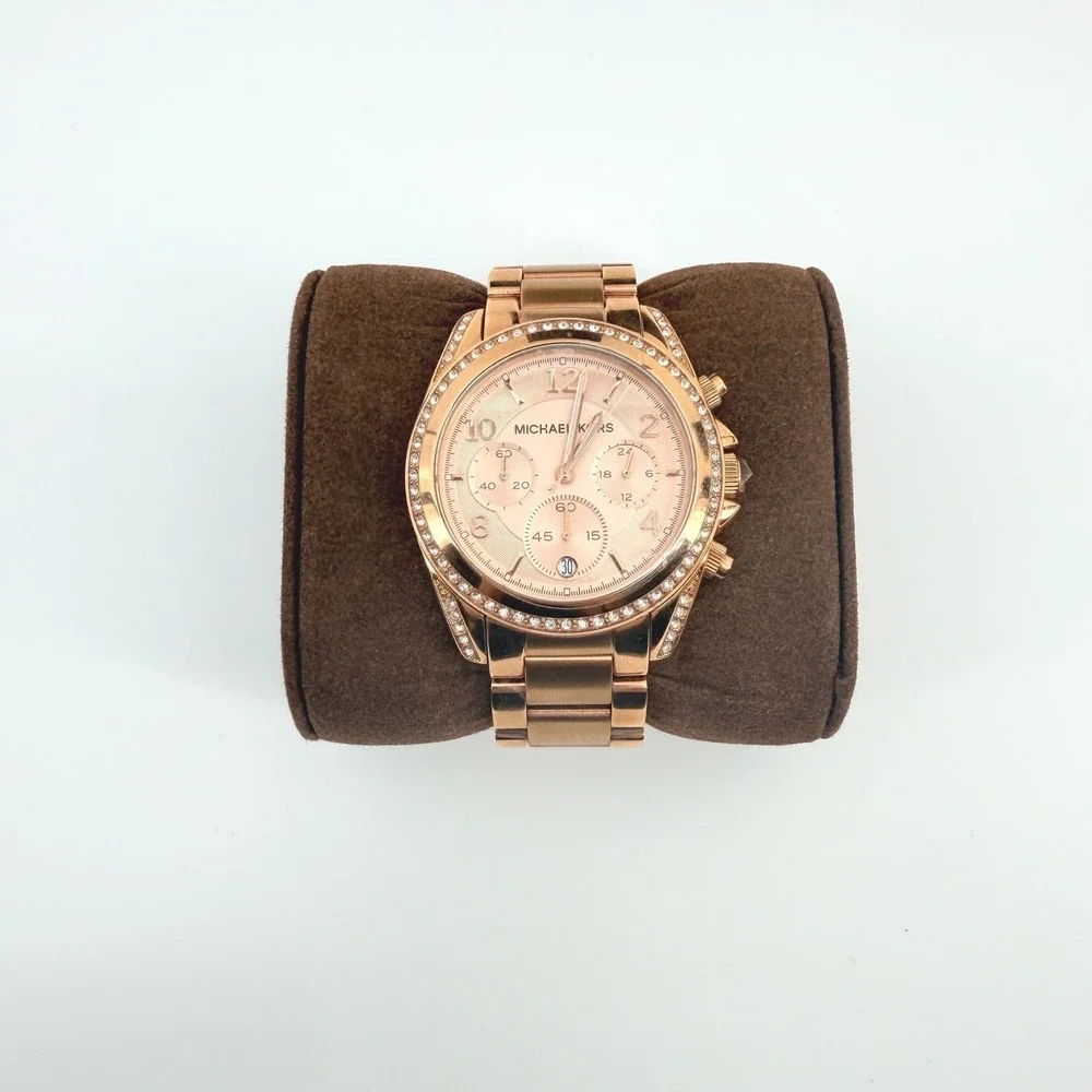 Michael Kors Ritz Chronograph Watch Womens Rose Gold Crystal Bezel *Not Running